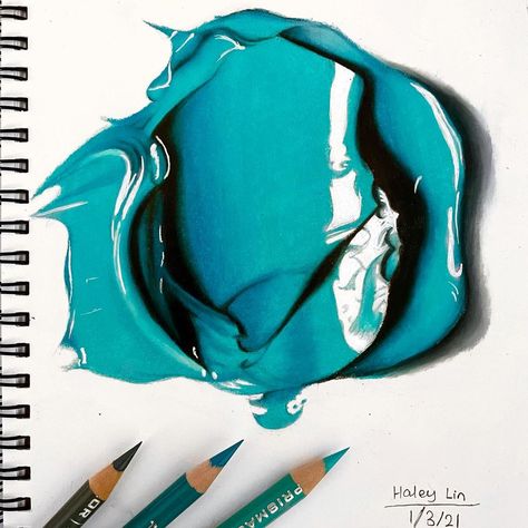 Paint Blob Drawing, How To Draw With Colored Pencils, Prismacolor References, Prismacolor Drawing Ideas, Prismacolor Reference, Blob Drawing, Paint Blob, Cj Hendry, Hyperrealistic Drawing