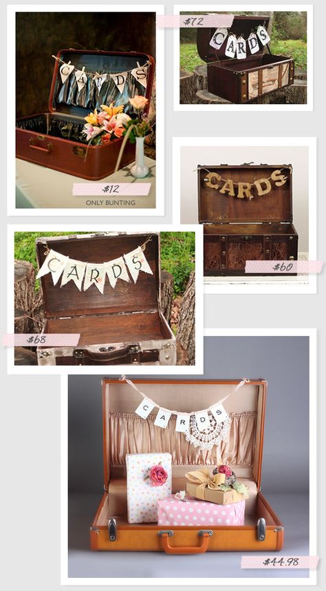 Vintage Suitcase Wedding, Diy Card Box, Vintage Wedding Signs, Graduation Open Houses, Deco Champetre, Table Card Holder, Wedding Reception Ideas, Old Suitcases, Vintage Suitcases