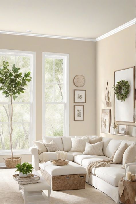 Unwind in sophistication with White Dove (OC-17), a tranquil white shade that brings a serene ambiance to your sanctuary. Explore daily interior design routines for an elegant and calming retreat! #Ad #homedecor #homedesign #wallpaints2024 #Painthome #interiorarchitecture Wall Colors Green Living Room Colors Bright Living Room Colors Apartment Renovation Living room Remodeling Modern Paint Colors 2024 Off White House Interior Color Schemes, Living Room Paint Color Ideas With Light Beige Furniture, Living Room White Paint Color Ideas, Ivory Wall Paint Living Room, Cream Paint Colors Living Room, Paint Shades For Living Room, Ivory Walls Living Room, White Colors For Walls, Neutral Walls Living Room