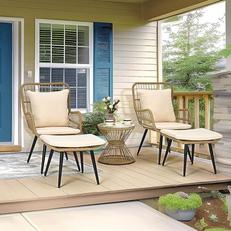 Amazon.com: Pamapic 5 Piece Outdoor Patio Bistro Set, Conversation Sets with Ottoman, Rattan Wicker Outdoor Balcony Furniture Chairs for Poorside Garden Balcony, Cream : Patio, Lawn & Garden Outdoor Balcony Furniture, Bistro Patio Set, Stunning Aesthetic, Wicker Patio Furniture Set, Porch Balcony, Contemporary Color Palette, Patio Storage, Porch And Balcony, Garden Balcony