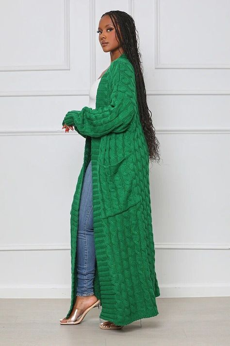 Women Autumn Winter Knit Long Sweater Cardigan Outwear Loose Pocket Maxi Coat | eBay Floral Dress Formal, Patchwork Cardigan, Multi Dress, Cardigan Sweater Vest, Green Street, Winter Vest, Maxi Cardigan, Longline Cardigan, Lace Formal Dress