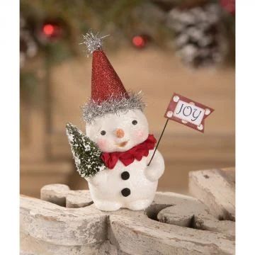 Party Joy Snowman | Property of Traditions 2020 Michelle Allen, Snowman Writing, Snowman Party, Bethany Lowe Designs, Snowman Figurine, Bottle Brush Tree, Brush Tree, Bethany Lowe, Jingle Bell