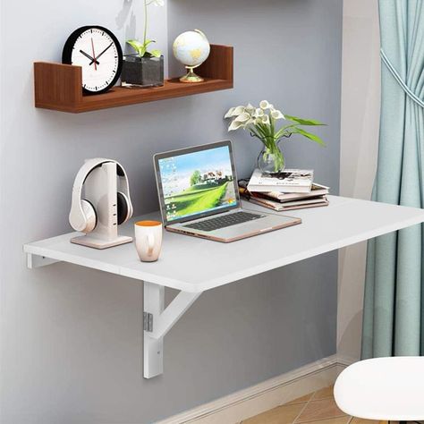 12 Floating Desks So Genius, You'll Wonder Why You Haven't Owned One All This Time Wall Mounted Folding Table, Floating Table, Wall Mounted Table, Tall End Tables, Desks For Small Spaces, Folding Walls, Wall Mounted Desk, Folding Desk, Floating Desk