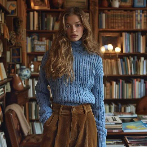 Cool Blue Styles with 70s Fashion Ideas • 333k+ Inspiring Lifestyle Ideas 70s Style Winter Outfit, 70s Fashion Autumn, Corduroy Maxi Skirt Outfit, 60s Autumn Fashion, French 70s Style, 70s Autumn Outfits, Blue Corduroy Skirt Outfit, Fall 70s Outfit, 70s Autumn Fashion