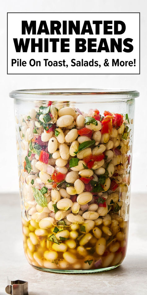 Italian marinated white beans Lemon Basil Three Bean Salad, Marinated White Beans Downshiftology, Italian Marinated White Beans, Marinated White Beans Recipe, Dense Bean Salad Recipes Mediterranean, Pasta And White Beans, White Beans And Sweet Potatoes, Marinated Kidney Beans, Bean Recipes Mediterranean