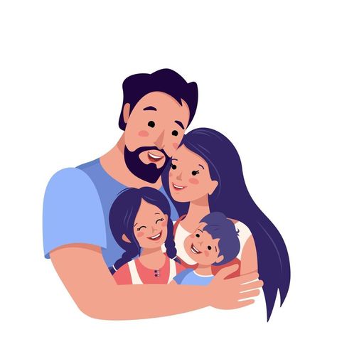 Family Hug Illustration, Family Of 4 Drawing, Happy Family Cartoon, Happy Family Images, Mother Daughter And Son, Family Hugging, Family Vector Illustration, International Family Day, Illustrated Family Portrait