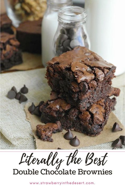 Double Dark Chocolate Brownies, Double Chocolate Chip Brownies, Chocolate Chunk Brownies Recipe, Double Chocolate Fudge Brownies, Brownies Made With Melted Chocolate Chips, Semi Sweet Chocolate Recipes, Double Chocolate Brownies Recipe, Brownie With Chocolate Chips, Brownie Recipes With Chocolate Chips