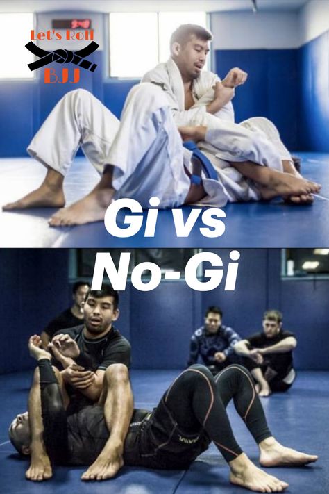 What's the difference between gi and no-gi Jiu Jitsu? We go over the key diferences between the two in great detail. Check it out! Bjj No Gi, No Gi Jiu Jitsu, Jiu Jitsu Gi, Bjj Gi, Compression Shirts, Lets Roll, Sambo, Brazilian Jiu Jitsu, Compression Shirt