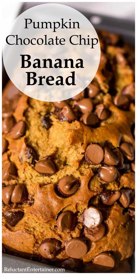 Pumpkin Banana Bread Recipe, Chocolate Chip Banana Bread Recipe, Bread Quick, Banana Bread Cake, Pumpkin Banana Bread, Savory Pumpkin Recipes, Chocolate Chip Bread, Pumpkin Chocolate Chip Bread, Pumpkin Recipe