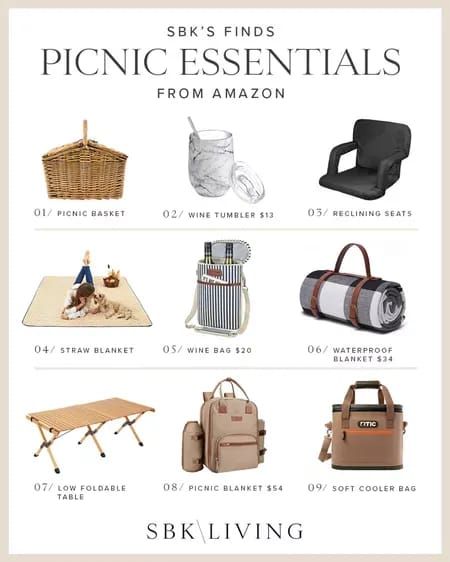 SUMMER \ picnic essential finds on Amazon at affordable prices. Shop my favorite things to have on hand to create a fun outdoor picnic with a loved one or family. Perfect for camping or park date. | SBK Living Picnic Essentials List, Picnic Must Haves, Picnic Checklist, Babysitting Aesthetic, Romantic Picnic Food, Sketching Practice, Park Date, Night Picnic, Picnic Activities