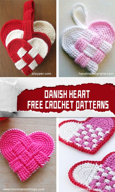 Danish Heart Crochet Pattern, Heart Shaped Crochet Pattern, Crochet Stuffed Heart Free Pattern, Crochet Heart Keychain Pattern Free, Heart Crochet Pattern Free, Danish Crochet, Crochet Heart Pattern Free, Danish Heart, Rockabilly Nails