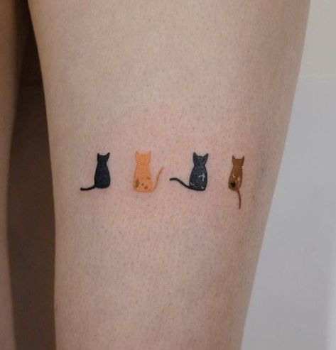 Multiple Cats Tattoo, Multiple Cat Tattoo, Three Cats Tattoo, Extraordinary Tattoos, Fine Line Cat Tattoo, Ruler Tattoo, Minimalist Cat Tattoo, Tatuaje Studio Ghibli, Whimsical Tattoos