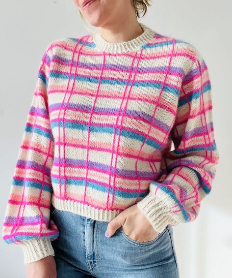 Spring Fling Sweater Alert! You’ll Want To Knit This! - KnitHacker Hand Painted Yarn, Oversize Pullover, Circular Knitting Needles, Spring Fling, Knitted Top, Circular Knitting, Stockinette Stitch, Horizontal Stripes, Top Down