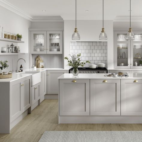 Grey Shaker Kitchen, Серая Кухня, Grey Kitchen Designs, Open Plan Kitchen Dining, Kabinet Dapur, Kitchen Cabinet Styles, Kitchen Dining Living, 아파트 인테리어, Grey Kitchen Cabinets