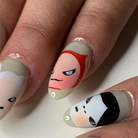 Really Hot Nails ™️ vancouver on Instagram: "Airbrush Yoshitomo Nara characters, hand drawn stencils by me" Yoshitomo Nara Nails, Yoshimoto Nara, Yoshitomo Nara, Nail Drawing, Inspired Nails, Hot Nails, Face Hair, Nara, Nail Ideas