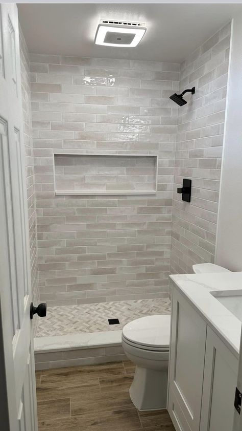 Tiny Home Remodel Ideas, Bathroom Small Shower Ideas, Guest Bathroom Tiles Ideas, Basic Master Bath Remodel, Bathrooms Shower Ideas, Small Bathroom Ideas Lighting, Guest Room Shower Ideas, Walk In Shower With Curtain Instead Of Door, Small Bathroom Addition Ideas