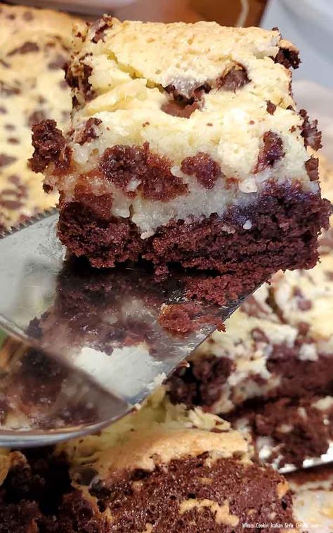 Chocolate Cake Mix Cheesecake Bars | What's Cookin' Italian Style Cuisine Irish Cream Cheesecake, Raspberry Oatmeal Bars, Doctored Cake Mix Recipes, Cake Mix Bars, Chocolate Cheesecake Bars, Recipes Using Cake Mix, German Chocolate Cake Mix, Toffee Chips, Cream Cheese Bars