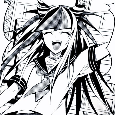 Danganronpa Black And White, Danganronpa Manga Icons, Danganronpa 2 Manga, Ibuki Mioda Icon, Danganronpa Manga, Danganronpa Ibuki, Happy Show, Ibuki Mioda, Pixel Characters