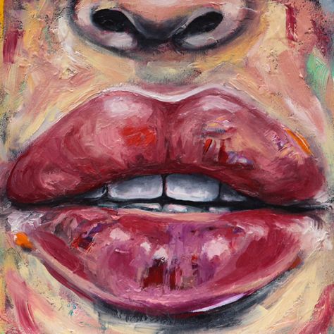 Facial Features Painting, Nose Acrylic Painting, Mouth Oil Painting, Oil Pastel Gcse Art Page, Lips Oil Pastel, Aesthetic Oil Pastel Art, Lips Oil Painting, Oil Pastel Art Portrait, Oil Pastel Portrait