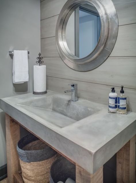 Love this concrete sink! Concrete Toilet Design, Concrete Countertops With Sink, Concrete Kitchen Sink And Countertop, Concrete Bathroom Sink Vanities, Bathroom With Concrete Sink, Floating Concrete Sink Bathroom, Concrete Counter Bathroom, Toilet Sink Ideas, Concrete Vanity Bathroom