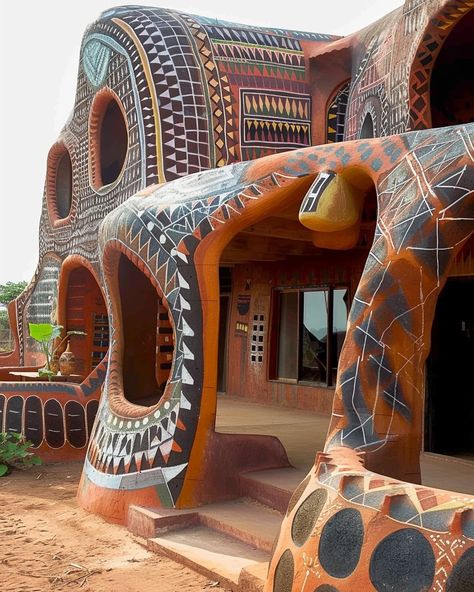 Celebrating the vibrant artistry and resilient spirit of the Gurunsi women, whose stunning paintings on their earth homes beautifully narrate stories of daily life and deep-rooted religion 🧑🏿‍🎨 Tiébélé, Burkina Faso 🇧🇫 . . . . . #africanarchitecture #africanarchitecturedesign #africanarchitecturematters #africanarchitectureanddesignmagazine #africanhistory #africa #designmidjourney #archfeed #midjourneyarchitecture #archgini #aidesign #ArchitectureandDesign #midjourneycommunity #AfricanAI #a... Houses In Africa Beautiful, Stunning Paintings, Natural Architecture, Earth Bag Homes, African Architecture, African House, Small Cottage Homes, Dome Home, Butterfly House