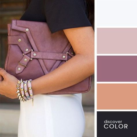 Chica usando una falda de color blanco y una blusa de color negro con una cartera de color morado Design Seed, Colour Combinations Fashion, Color Combinations For Clothes, Color Balance, Colour Schemes, Fashion Colours, Style Retro, Colorful Fashion, Moda Casual