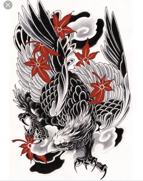 Japanese Eagle Tattoo, Japanese Phoenix Tattoo, Tato 3d, Tattoo Eagle, Adler Tattoo, Rooster Tattoo, Hawk Tattoo, Trending Tattoo, Tattoo Japanese