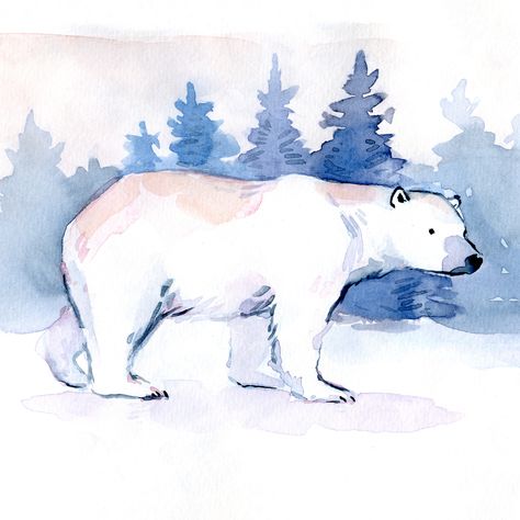 Polar bear watercolor sketchbook painting Easy Polar Bear Painting, Watercolour Polar Bear, Drawing Polar Bear, Polar Bear Sketch, Polar Bear Paint, Polar Bear Drawing, Wintery Scene, Pleated Palazzo Pants, Polar Bear Art