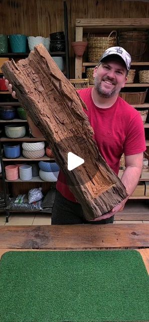 Hollow Log Ideas, Wood Stump Ideas, Diy Garden Sculpture Ideas, Driftwood Projects Unique, Wood Log Projects, Suculentas Ideas, Creative Garden Ideas, Mos Wand, Tree Stump Decor