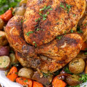 Roast Chicken and Vegetables - Print Roast Chicken Vegetables, Whole Chicken Recipes Oven, Baked Whole Chicken Recipes, Roast Half Chicken, Chicken In Oven, Roasted Vegetables With Chicken, Whole Baked Chicken, Baked Chicken Recipes Oven, Makanan Cepat Saji