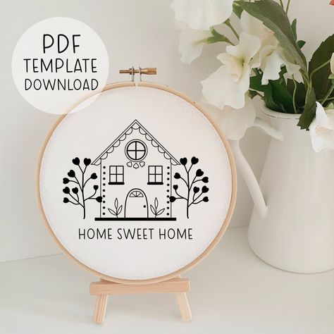 Home Sweet Home Embroidery Pattern Template - INSTANT PDF DOWNLOAD - Modern classic embroideries wall art. Home Sweet Home Embroidery Pattern Free, Home Sweet Home Embroidery Pattern, Home Embroidery Pattern, Hand Embroidery Patterns Free Templates, Home Sweet Home Embroidery, Embroidery Reference, Embroidery Patterns Free Templates, Home Embroidery, Simple Hand Embroidery Patterns