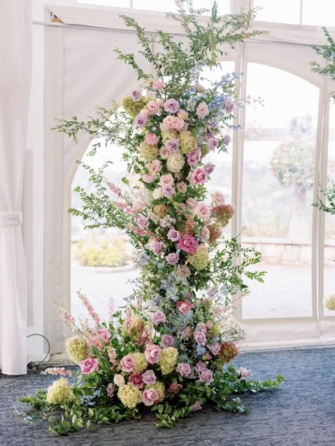 Newcastle Golf Club Wedding - Bellevue, WA | Callarose & Co. Bridgerton Florals, Pastel Wedding Arch, Floral Wedding Arch, Wildflower Wedding Theme, Bridgerton Wedding, Arch Designs, Floral Arch Wedding, Floral Arches, Scottsdale Wedding