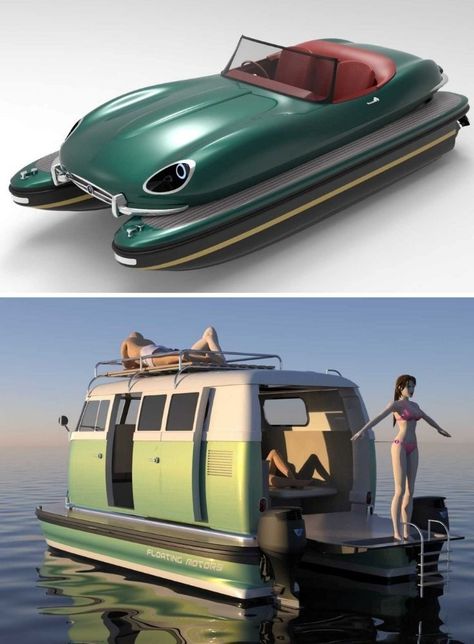 While every sci-fi movie and book has seduced humanity with the promise of flying cars, the guys at Floating Motors are building out a different kind of future – sailing cars. VIEW MORE NOW! Future Flying Cars, Floating Car, Hover Car, Flying Cars, Flying Vehicles, Porsche 550, Vintage Automobiles, Flying Boat, Sea Crafts