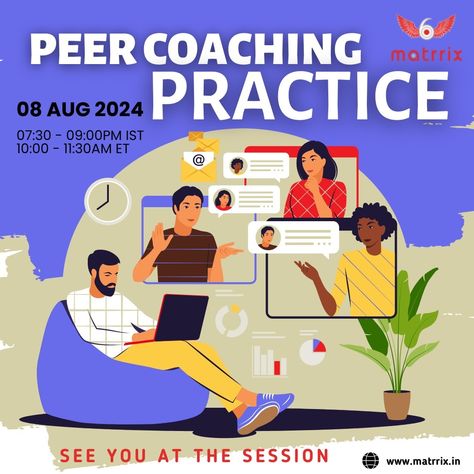 ✨ Join Matrrix's Peer Coaching Practice! ✨ 📅 Date: August 08 🕢 Time: 07:30 - 09:00 PM IST / 10:00 - 11:30 AM ET 📍 Location: Online Elevate your professional development with our peer-to-peer coaching session, offering transformative techniques and valuable networking opportunities. 👉 Key Benefits: ▪️Enhance Your Skills: Learn effective coaching practices. ▪️Network with Peers: Connect with a diverse community of professionals. ▪️Foster Growth: Embrace new perspectives and continuous impro... Peer Coaching, Coaching Session, Coaching Skills, Register Here, Continuous Improvement, Active Listening, Leadership Coaching, Professional Growth, New Perspective