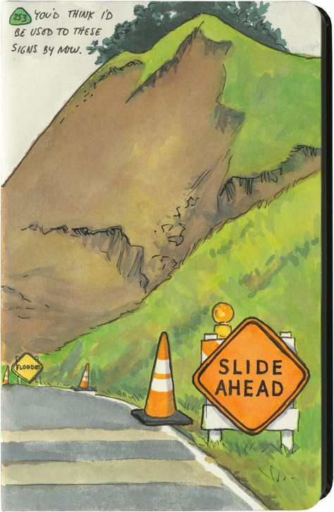 One of many landslide warnings after California's wettest winters in years. Earth Quake Drawing, Landslide Poster, Landslide Illustration, Landslide Drawing, Earth Quake, Cover Page For Project, Project Cover Page, Random Sketches, Urban Sketches