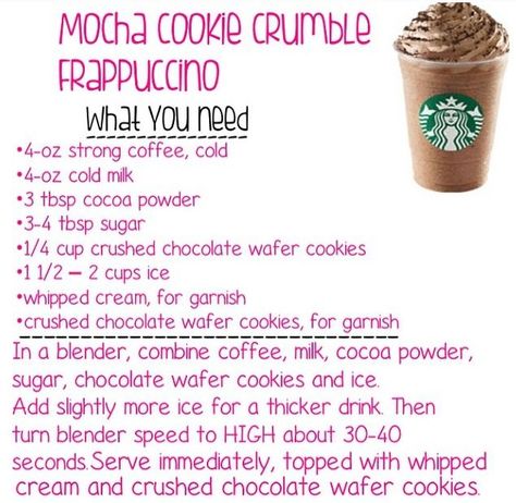 Starbucks Recipes Cookie Crumble, Diy Mocha Cookie Crumble Frappe, Cookie Crumble Recipe Starbucks, Starbucks Recipes Mocha Cookie Crumble, Starbucks Mocha Cookie Crumble Frappuccino Recipe, Diy Mocha Frappuccino, How To Make A Cookie Crumble Frappe, How To Make Starbucks Mocha Cookie Crumble Frappuccino, Mocha Cookie Crumble Recipe