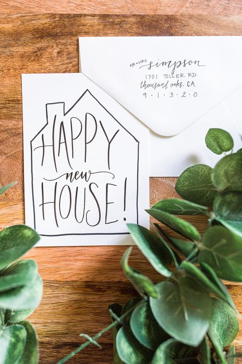 Lettering Gift Ideas, Happy New House Card, New Home Cards Diy, Diy House Warming Card, House Warming Cards Diy, Housewarming Card Ideas, Housewarming Cards Diy, New Home Watercolor Card, House Warming Cards