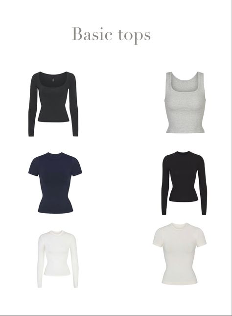 Basic Tops Essentials, Basic Wardrobe Staples, Basic Staples Outfits, Basic Tops Aesthetic, Clothing Basics List, Clothing Staples Wardrobe Basics, Clean Girl Tops, Comfy Basic Outfits, Basic Must Have Clothes