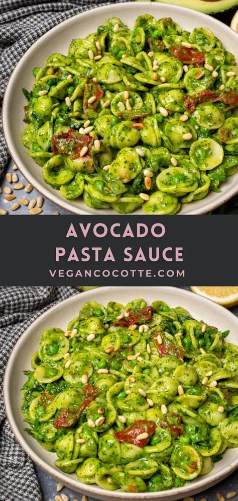 Creamy Avocado Pasta Sauce Avocado Spinach Pasta Sauce, Avocado Sauce For Pasta, Avocado Pasta Sauce Recipes, Pasta And Avocado Recipe, High Protein Spinach Pasta, Pasta Avocado Sauce, High Protein Pasta Sauce, Avocado Cream Pasta, Dairy Free Pasta Sauce