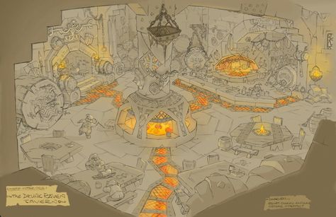 Fantasy Forge Concept Art, Minecraft Castle Designs, Dwarven City, Hellboy Art, Fiction Idea, Dungeon Maps, Castle Designs, Interior Design Concepts, Building Art