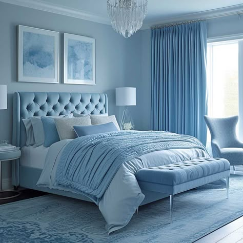 Mastering Monochromatic Color in Interior Design • 333+ Images • [ArtFacade] Aesthetic Blue Bedroom, Soft Blue Bedroom, Blue Bedroom Aesthetic, Monochromatic Home, Color In Interior Design, Amazon Home Office, Monochromatic Living Room, Organized Home Office, Blue Bedroom Design