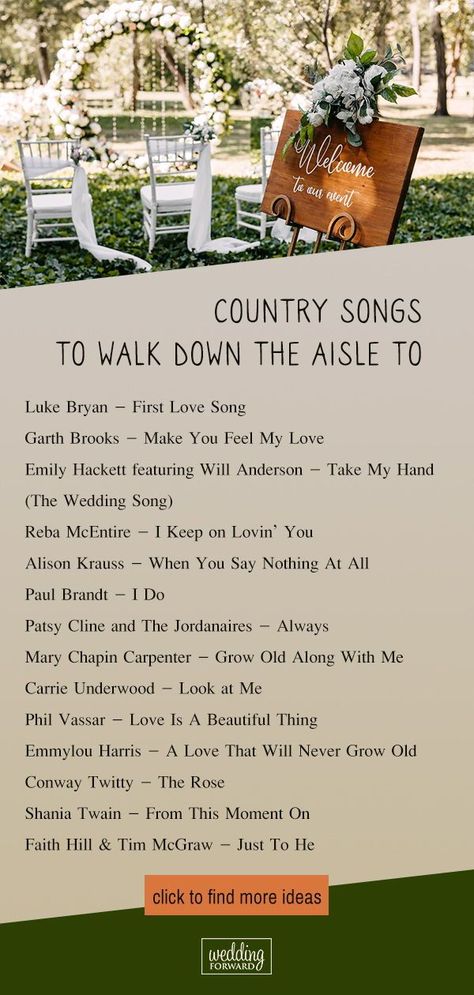 Country Walk Down The Aisle Songs, Western First Dance Songs, Wedding Song List Country, Country Wedding Songs Ceremony, Old Country Wedding Songs, Wedding Playlist Country, Country Music Wedding Playlist, Country Wedding Music Playlist, Best First Dance Songs Wedding Country