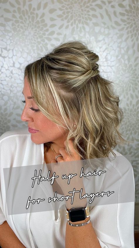 Fun Half Up Half Down Hairstyles For Short Hair, Half Up Dos For Shoulder Length Hair, Short Hairstyle Women Pictures, Half Up Short Curly Hairstyles, Half Up Dos For Medium Hair With Bangs, Up Do For Shorter Hair, Half Up Shoulder Length Hair Simple, Short Hair Half Updo Easy, Easy Semi Formal Hairstyles Short Hair