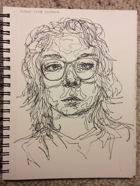 single-line-contour self portrait Contour Self Portrait Line Drawings, Line Self Portrait, Line Drawings, Sketch Ideas, Colorful Portrait, Portrait Ideas, Portrait Drawing, Self Portrait, Line Drawing