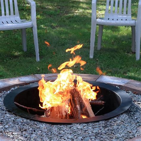 The 6 Best Fire Pit Ring Inserts to Safely Contain the Flames Above Ground Fire Pit, Steel Fire Pit Ring, Homemade Fire Pit, In Ground Fire Pit, How To Build A Fire Pit, Fire Pit Tools, Fire Pit Ring, Round Fire Pit, Steel Fire Pit