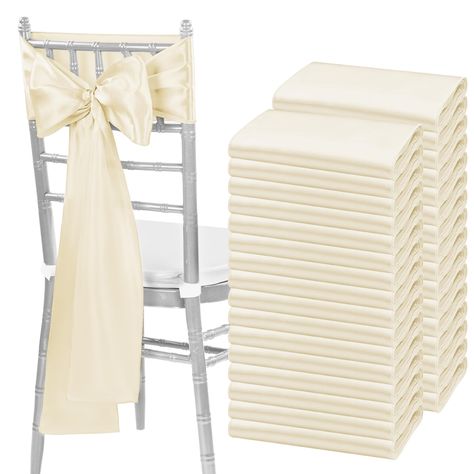 PRICES MAY VARY. 🍹【Package Include】Pack of 120 satin chair sash.Size: 7" x108" or 275cm(l) x 17cm(w).Each package includes chair sashes only, without chair covers.These chair ties bring a modern twist to your chair's settings and let your chairs sparkle brightly. Satin sashes can be tied into wedding chairs, draped across any decoration, or used as attractive table runners. 🍹【Durable Satin Fabric】Our chair sashes are made from 120GSM stain fabric, which is smooth, shiny, silky to the touch, vi Wedding Chairs Bows, Bow Chairs Wedding, Dinner Rehearsal Decorations, Wedding Amazon Buys, Chair Sash Ideas Wedding, Wedding Chair Cover Ideas, Bride And Groom Chair Decor, Chair Decorations Wedding, Chair Decor Wedding