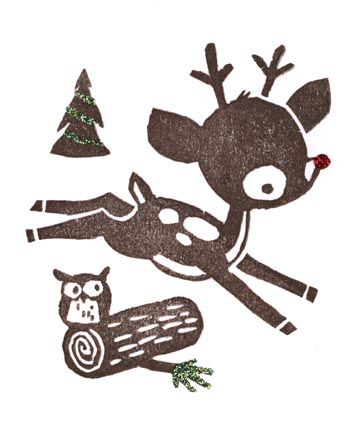 Deer Eraser Stamp, Hand Carved Rubber, Deer Illustration, Woodland Art, Deer Art, Christmas Time Is Here, A Deer, Red Nose, Christmas Illustration