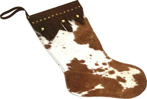 Brindled Cowhide Leather Christmas Stocking 1725 Cowhide Stocking, Western Christmas Decorations, Southwest Christmas, Western Christmas Tree, Cowgirl Christmas, Rivers Edge, Cowboy Chic, Diy Stockings, Cabin Christmas