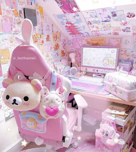 Kawaii Core Room, Kawaii Pink Room, Kawaii Core Aesthetic, Pink Kawaii Room, Agere Room, Kawaii Room Aesthetic, Cutecore Room, Kawaii Room Ideas, Dream Bedroom Inspiration