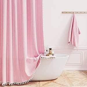 BTTN Extra Long Shower Curtain - 72x84 Long Pink Boho Chic Striped Tassel Linen Fabric Shower Curtain Set with 12 Hooks, Tall Modern Farmhouse Cute Heavy Duty Cloth Shower Curtain for Bathroom - Blush Bohemian Style Bathroom, Long Shower Curtain, Bohemian Shower Curtain, Extra Long Shower Curtain, Farmhouse Shower Curtain, Cloth Shower Curtain, Long Shower Curtains, Pink Shower Curtains, Boho Shower Curtain